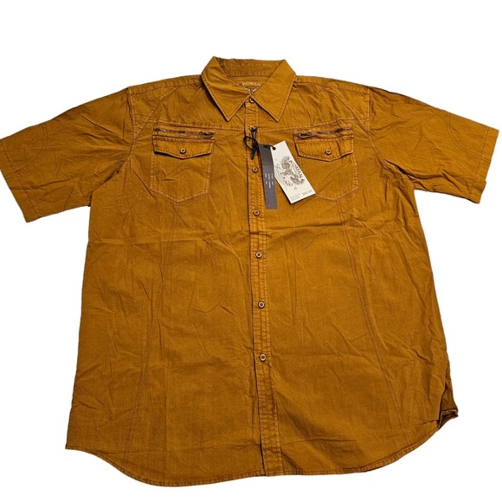 NWT Koman Men's Shirt Short Sleeve 2XL Copper Pockets Modern Urban 100% Cotton